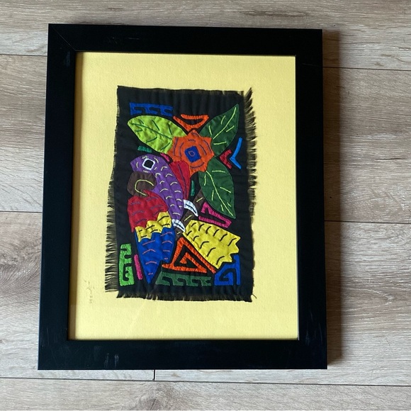 Vintage Mola Molita Kuna Framed Textile Fiber Art South American parrot folk art - Picture 2 of 9
